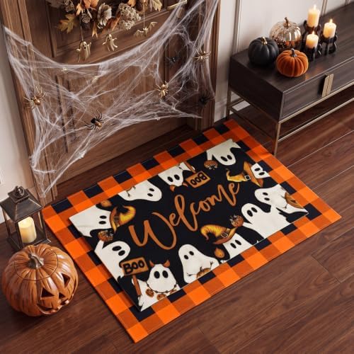 2 Pcs Halloween Door Mat Outdoor Welcome Ghost Boo Rug - Image 3