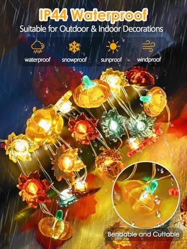 Fall Decor 3D Pumpkin Acorn Maple Leaf Fairy Lights Battery Operated Remote - Image 4