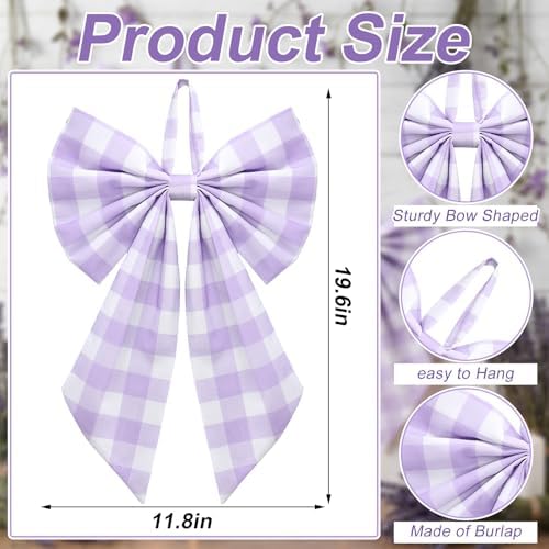 Suncalla 2 Pcs Purple Plaid Spring Easter Wreath Bows 18'' x 12'' - Image 2