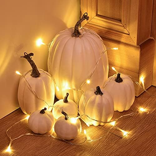 Lvydec 7pc Assorted Size White Pumpkins Craft Pumpkins for Halloween Thanksgiving Autumn Festive Party Supplies - Image 5