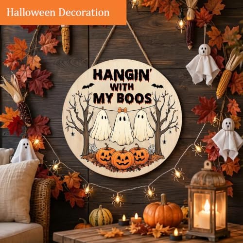 Halloween Decorations Wooden Sign for Home, Hangin' with My Boos Ghost Sign - Image 4