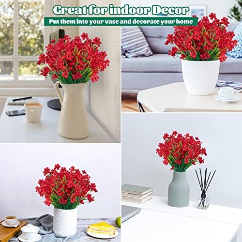 Lnoicy 12 Pcs Artificial Flowers for Outdoor,Plastic Flowers Decoration, UV Resistant Faux Flowers Shrubs, Artificial Plants for Indoor Outside Garden Home Wedding Farmhouse（Red） - Image 4