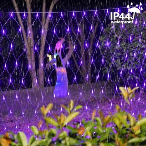 YEGUO 360 LED Purple Halloween Net Lights Outdoor Waterproof - Image 5