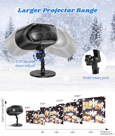 Christmas Projector Lights Outdoor, Snowflake Projector Lights, Adjustable Dynamic Snow Light Show with Remote Control, 270° Rotating Outdoor Snow Falling Projector Lamp - Image 5