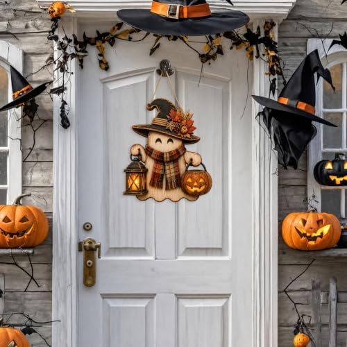 Ghost Witch Door Sign Wooden Halloween Porch Decor Fall Front Door Hanger - Image 4