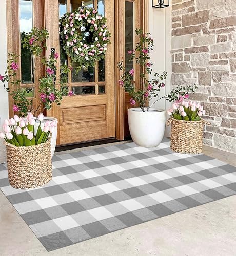 Washable Outdoor Rug 3'x5'Grey White Farmhouse Door Mat For Front Porch - Image 7