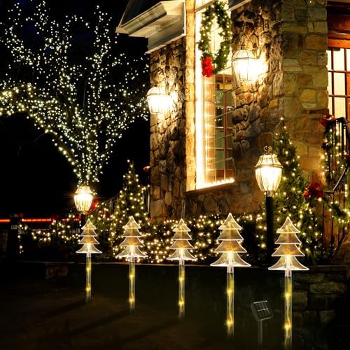 Christmas Outdoor Decorations, Solar Tree Pathway Lights, 10 Pack - Image 5