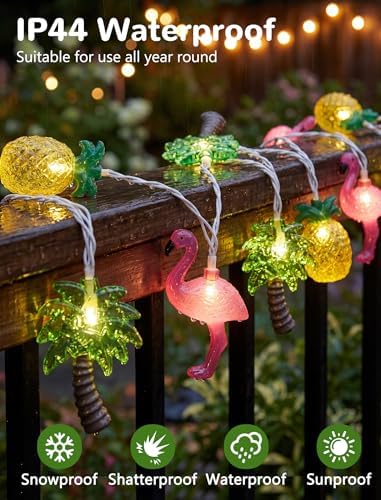 12FT Summer Beach Hawaiian String Lights with 20 LED Flamingo Pineapple Palm Tree Patio Light, Plug in Indoor Fairy Lights for Tropical Party Pool Decorations - Image 2