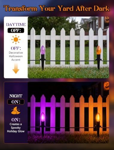 19.5Ft 10 LED C9 Orange and Purple Halloween Pathway Stakes Lights Outdoor - Image 6