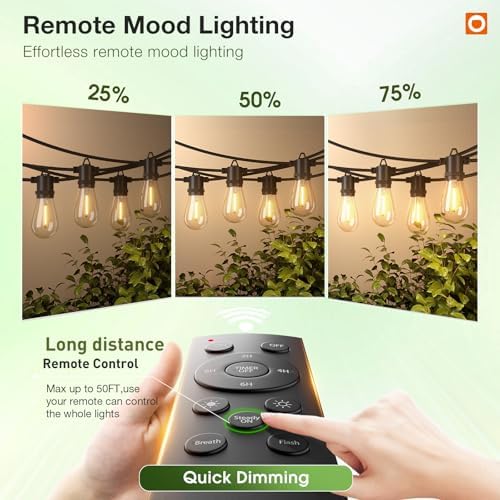addlon 50FT Outdoor String Lights LED with Remote Dimmable Waterproof - Image 3