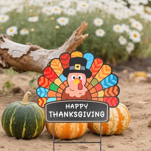 Thanksgiving Decorations Outdoor - Metal Turkey Yard Stakes Happy Thanksgiving Fall Harvest Thanksgiving Yard Stakes Welcome Sign for Garden Patio Lawn Yard Fall Autumn Outdoor Decor 23.62×13.78 Inch - Image 3