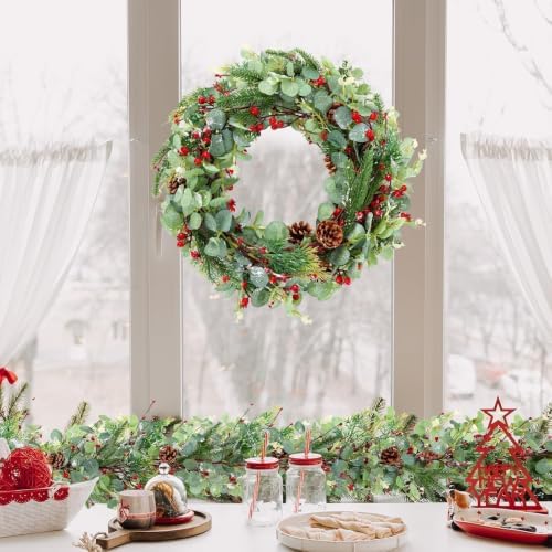 6.5 Ft Christmas Eucalyptus Garland Artificial Greenery Cedar Cypress Vine Garland Realistic Red Berries Pinecones Garlands for Christmas Holiday Mantle Fireplace Winter Farmhouse Home Decoration - Image 6