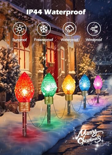 Strawberry Jumbo Lights C9 Christmas Pathway Lights Outdoor - 2 Pack 10.5 Feet 5 Lights C9 Walkway Lights, C7 Lights Covered Jumbo Multicolor Light Bulb Outdoor Decorations for Lawn Garden Outside - Image 3