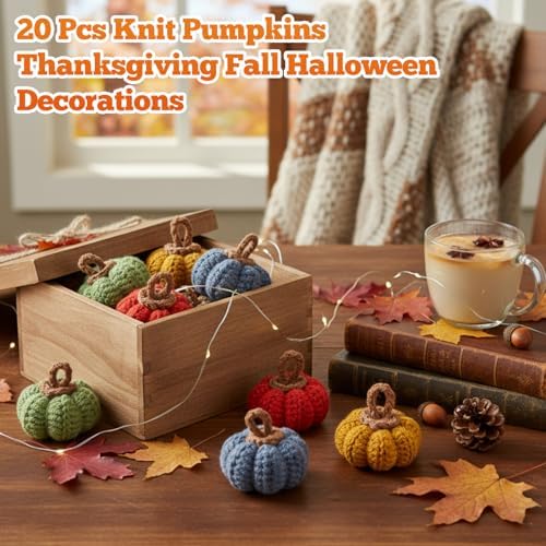 Remagr 20 Pcs Knit Pumpkins Fall Decor 2 Inch Thanksgiving, Green - Image 4