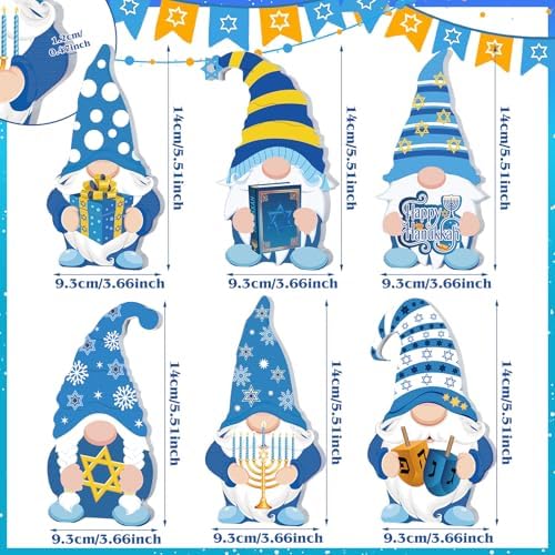 Tradder 6 Pieces Hanukkah Gnomes Decorations Wooden Chanukah Gnomes Signs Table Centerpieces Jewish Wood Blocks Gifts Ornaments for Holiday Party Supplies Home Tiered Tray - Image 2