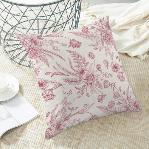 CXMEIFLY Hot Pink Spring Pillow Covers 18 x 18 Inch Set of 2 for Chinoiserie Flowers Decor Throw Pillows Floral Leaves Seasonal Plant Outdoor Decorative Cushion Cases for Couch Bed Decorations - Image 4