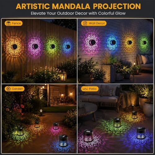 Solar Mandala Lights Outdoor wall 4 Pack Seven Color Projector - Image 3