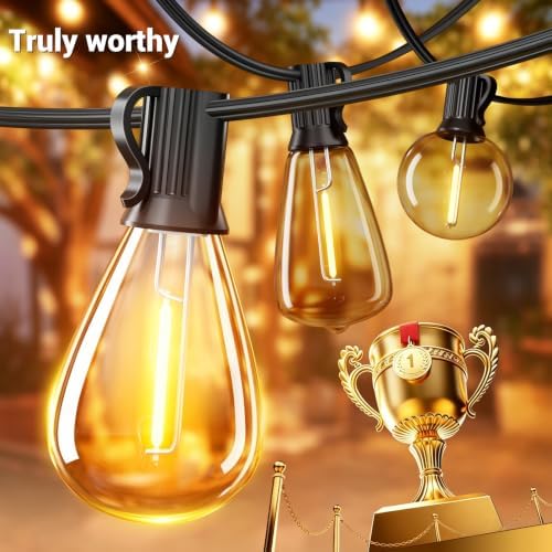 200FT LED Outdoor String Lights with 60+2 Edison Shatterproof Waterproof Bulbs, 2700K Commercial Grade Patio Lights, Heavy Duty Outside Hanging for Garden Porch Deck Decor - Image 3