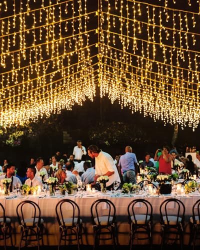 159 FT Christmas Lights Outdoor, 1458 LED Waterproof Outside Christmas Lights Plug in, Timer & Memory, 8 Modes Fairy Lights with 324 Drops for House Eaves Yard Patio Wedding Decorations, Warm White - Image 2