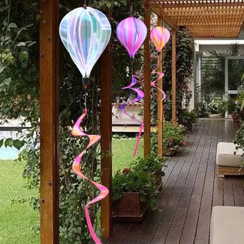3 Pack Rainbow Hot Air Balloon Wind Spinner Garden Pinwheels Whirligigs Wind Spinner Decorations Outdoor Hanging Decor Lawn Yard Windsock Ornaments - Image 6