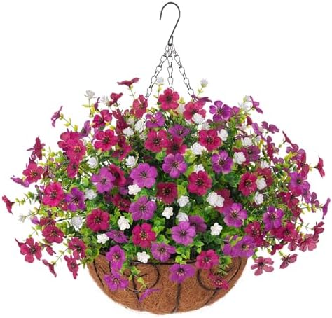 Ammyoo Artificial Mums Fake Flowers Basket for Outdoor Decor by Ammyoo