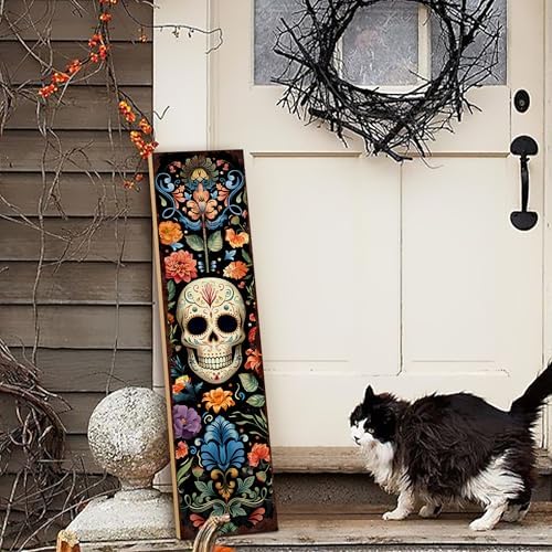 Halloween Dia De Los Muertos Wooden Skull Welcome Sign, Fall Porch Sign for Front Door Decorations, 31.5"H - Image 2