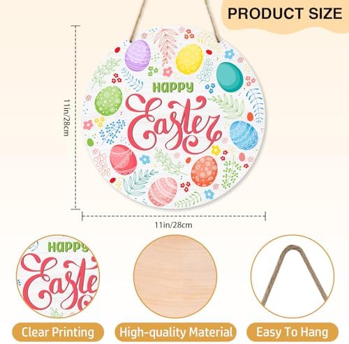 Happy Easter Door Sign, Rabbit Spring Welcome Wood Hanging Decor, Flower Bunny Egg Home Party Porch Front Door Outside Decorations -017 - Image 2