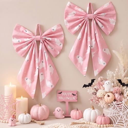 Suncalla 2 Pcs Pink Halloween Ghost Wreath Bows 18'' x 12'' - Image 2