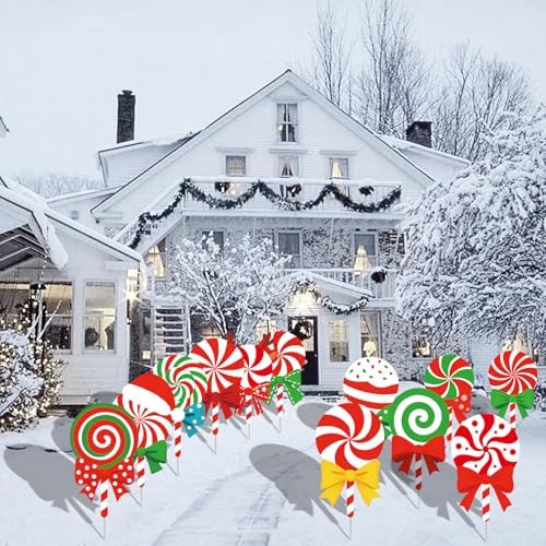 12-Piece Christmas Lollipop Yard Signs with Stakes Decorations – Assorted Candy Cane Peppermint Designs 14 Inches Large Outdoor Holiday Candy Signs for Garden, Lawn, Driveway, and Christmas Party Favor - Image 5