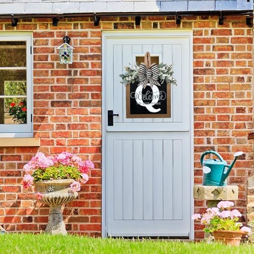 Last Name Year Round Front Door Wreath Front Porch Decoration 26 Letter Welcome Sign with Eucalyptus Garland and Bow Spring Wreaths for Front Door Outside Hanger Garland（Q） - Image 3