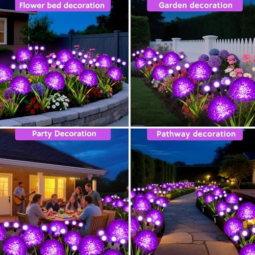 Solar Garden Lights, 6 Pack Solar Purple Swaying Firefly Lights with Flowers, Waterproof Purple Halloween Flowers Light Outdoor for Garden Patio Yard Fall Decoration, Gifts for Women Mother's Day - Image 6