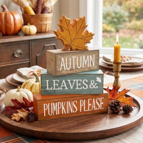 Lineshading 4 Pcs Fall Table Decor, Thanksgiving Wooden Maple Leaf Sign - Image 6