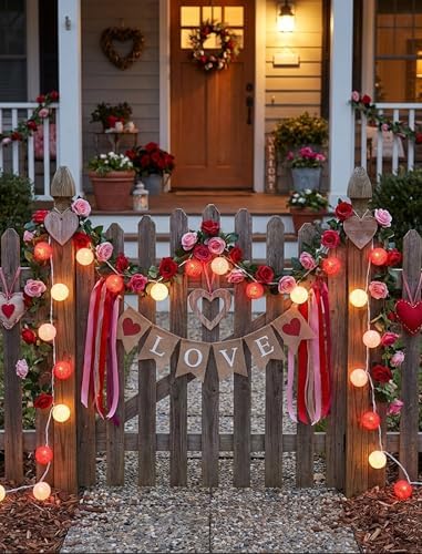 Red Pink and White Cotton Ball String Lights, 8.5Ft Valentine’s Day Decorative Fairy Lights Plug in with 10 Colorful Lantern, Hanging Cotton Globe Lights for Bedroom Wedding Party Home Birthday Decor - Image 4