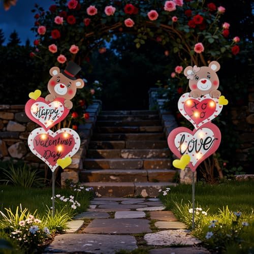 Lewondr Valentine's Day Decorations Outdoor, Metal Solar Pathway Lights by Lewondr