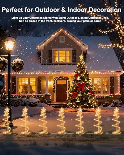 Spiral Christmas Tree Pathway Lights 4 Pack - Warm White Spiral Lighted Christmas Lights Waterproof - Plug in Collapsible Pathway Light for Outdoor Indoor Christmas Yard Decorations - Image 5