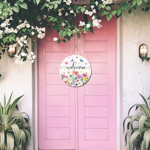 JarThenaAMCS Spring Summer Flower Welcome Door Sign Wildflower Wooden Hanging Sign Floral Butterfly Door Hanger for Indoor Outdoor Farmhouse Home Porch Window Wall Decor - Image 5