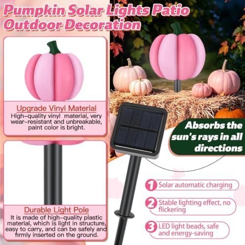 4-in-1 Pumpkin Solar Lights Outdoor Halloween Decorations Fall Stake Lights - Image 3