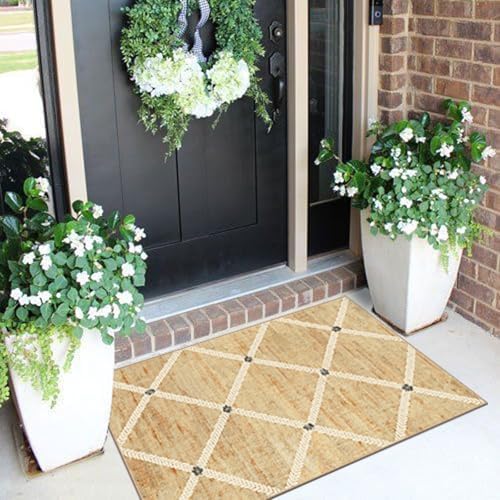 Indoor Front Door Mat, 2x3 Neutral Cottage Geometric Front Door Rug - Image 4
