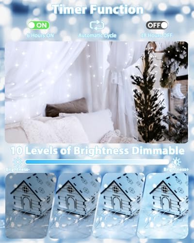 2 Pack 200 LED Fairy Lights Battery Operated with Remote, 66 FT Cool White - Image 3