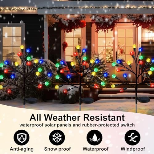Glooglitter 2 Pcs 40 LED Christmas Solar Pathway Lights Outdoor Decoration 28" Christmas Yard Stake Light Waterproof Solar Xmas Decoration 8 Modes Pineapple Ball Tree for Walkway Path Garden Patio - Image 5