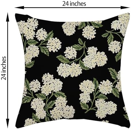 Black Spring Pillow Covers 24x24 Inch 2 Pcs Green Hydrangea Flower Decor Throw Pillows Vintage Floral Seasonal Summer Outdoor Decoration Pillowcase Linen Cushion Cover for Couch Sofa - Image 6