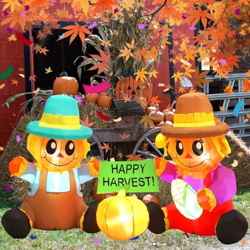 6FT Long Fall Inflatables Outdoor Decorations, Inflatable Scarecrow and Pumpkin, Built-in LED Fall Autumn Harvest Thanksgiving Inflatables Blow Ups for Outside Yard Garden Lawn by SHDEJTG