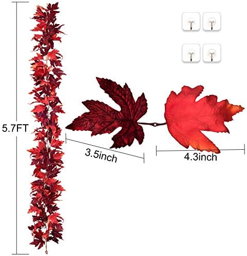 DearHouse 2 Pack Fall Garland Maple Leaf, 5.9Ft/Piece Hanging Vine Garland Artificial Autumn Foliage Garland Thanksgiving Decor for Home Wedding Fireplace Party Christmas (Dark Red) - Image 3