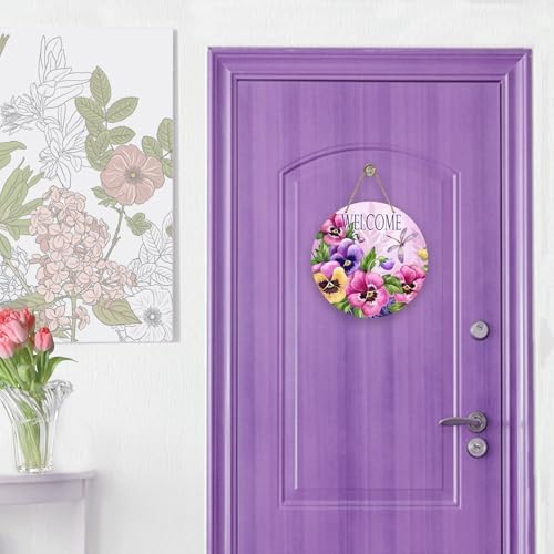 Deroro Welcome Spring Summer Pansy Flower Front Door Sign - Image 6