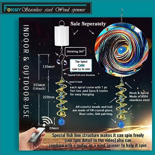 FONMY Gazing Ball Spiral Tail Decorative Wind Spinner Sun Catcher Rainbow Maker Golden Double-Spiral W/Sea Blue Crystal Ball and Chain Crystals for Indoor Outdoor Garden Decoration -14 inch H - Image 6