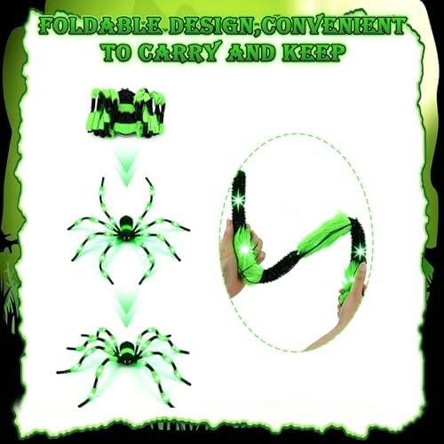 1 Pack 8 Modes 6.7 FT(Wide) Halloween Giant Spider,Light up Spider with 36 Green Lights,Light up Halloween Decorations Outside,for Yard Haunted House Window Party Porch Indoor Outside Decor - Image 5