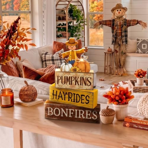 Moucuny 4 Pcs Fall Scarecrow Table Decoration for Home Wooden Stack Decor - Image 3