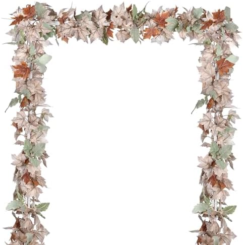 DearHouse 2 Pack Fall Maple Leaf Vine, 5.9Ft/Piece Hanging Garland White Autumn Foliage Thanksgiving Decor for Home Wedding Fireplace Party Christmas (White&Orange) by DearHouse