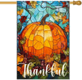 Thankful Thanksgiving Garden Flag, Fall Garden Flags for Outdoor Decor 28x40 Inch Autumn Stained Glass Pumpkin Maple Leaf Double Sided Small Burlap Outside Porch Lawn Yard Decorative Flags by Unknown