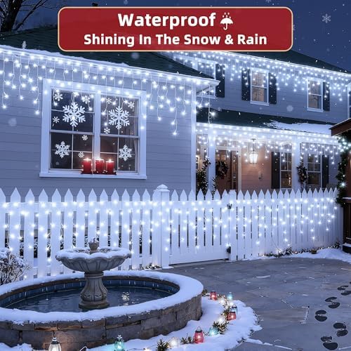 810 LED Christmas Lights Outdoor 82FT with 180 Drops, Christmas Decorations Hanging Lights 12 Modes, Dimmable Outsite Fairy String Lights for Wedding Party Holiday Winter Wonderland Decor Cool White - Image 5